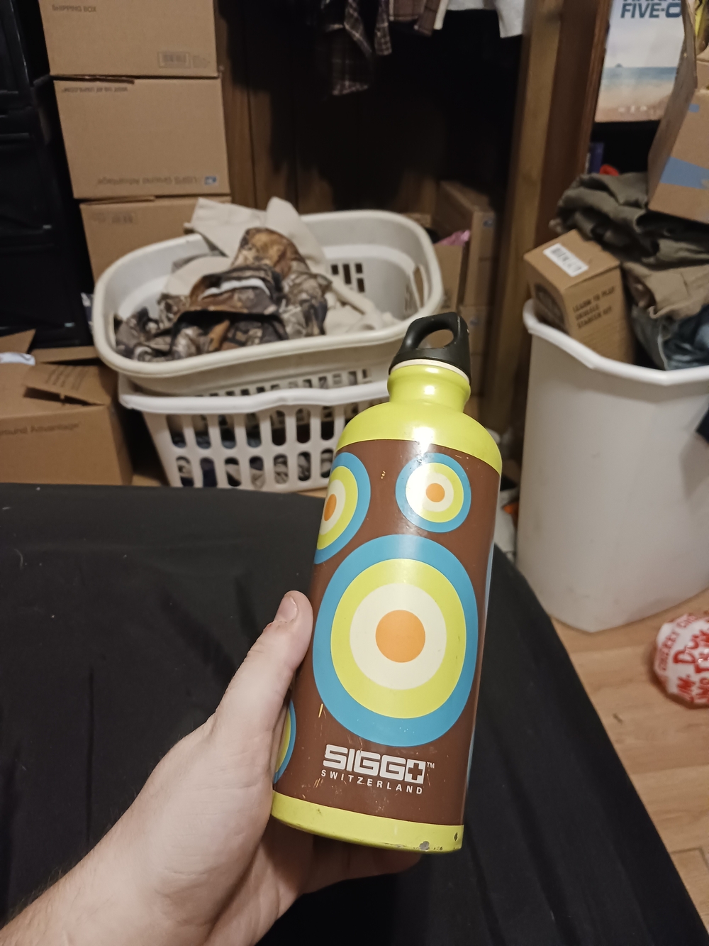 SIGG Stainless Water Bottle with Retro Target Design - Yellow & Brown